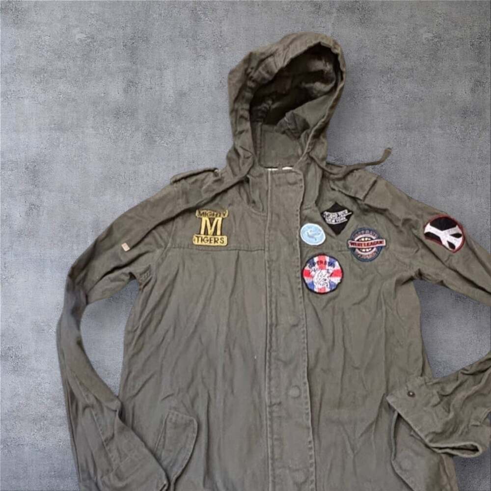Ashley By 26 International Jacket Womens (S) Army Green Patches Zip Button